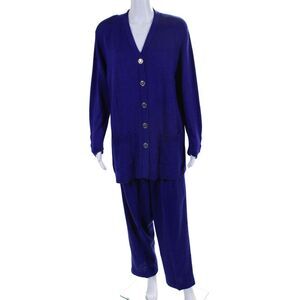 San Rimo Womens 2 Piece Button Down Cardigan Pants Set Dark Blue Size L